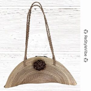 Fashion Handbag Purse Bag Straw Crescent Moon Bag Boho Woven Rare Tote